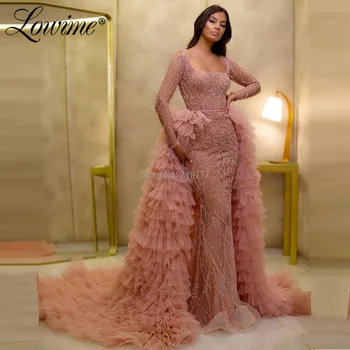 Ružová Dubaj Ženy Formálne Večerné Šaty 2020 Elegantné Korálkové Kryštály Dlhé Party Šaty Moslimských Župan de Soiree turecký Prom Šaty