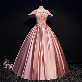 Ružová rozstrapatené lomka golier výšivky vintage barokový plesové šaty, Renesancie Šaty kráľovná Viktoriánskej/márii Antoinette Belle