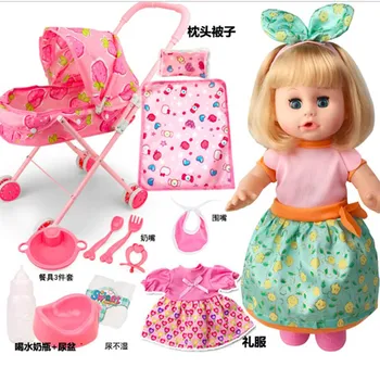Ružová Vozíka hračka s vami dievča znovuzrodené dieťa vinylové bábiky, hračky pre deti darček 32 cm baby Kočík Skladací Kočík hračky
