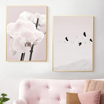 Ružové Kvety Sky Bird Lake Strom Citácie Nordic Plagáty A Tlačí Na Steny Umelecké Plátno Na Maľovanie Obrazov Na Stenu Pre Obývacia Izba Dekor
