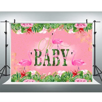 Ružové Plameniaky Oh, Baby, Pozadie Lete Flamingo Baby Sprcha Pozadí Pre Fotografovanie Dievča, 1. Prvé Narodeniny Party Dekor Transparent