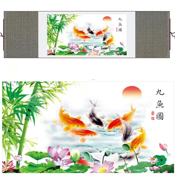 Ryby, maľovanie na Hodváb tradičné umenie Čínskej maľby tradičnej Ryby picturePrinted maľovanie