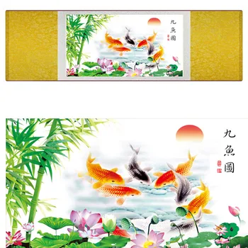 Ryby, maľovanie na Hodváb tradičné umenie Čínskej maľby tradičnej Ryby picturePrinted maľovanie