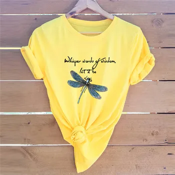 S-5XL Plus Veľkosť T-Shirt Nové Dragonfly Tlač Tričko Bavlna Tričko Ženy O Krk Krátky Rukáv Tees Lete Ženy Módne Košele