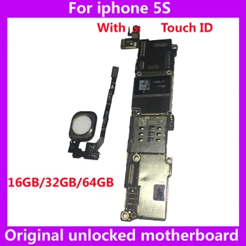 S / Bez Dotyk ID základná doska pre iphone 5 S 5S Továreň odomknutý Doske IOS systém logic board+čipy 16GB 32GB 64GB