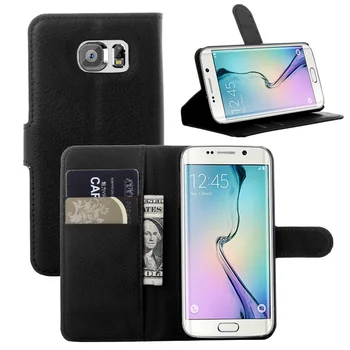 S6Edge Kože Flip puzdro pre Samsung Galaxy S6 Okraji G9250 Peňaženky Karty Stentu Prípadoch Lichee Vzor Kryt čierny Prípade 6s SM 6 G925