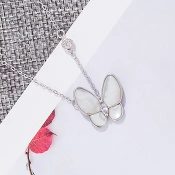 S925 Sterling Silver White Fritillaria Motýľ Náhrdelník Luk Luxusné Ornament Náhrdelník