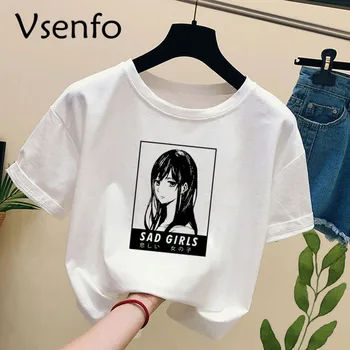 Sad Dievčatá t-Shirt Japonský Estetické Vaporwave Kawaii Yami t shirt femme Pastel Goth Pastel Grunge Anime Unisex tričká S-XXXL