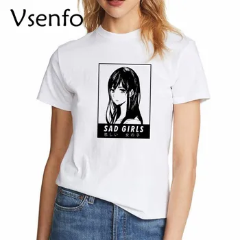 Sad Dievčatá t-Shirt Japonský Estetické Vaporwave Kawaii Yami t shirt femme Pastel Goth Pastel Grunge Anime Unisex tričká S-XXXL