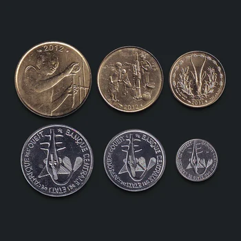 Sada 6 Mincí Západnej Afrike Reálne Pôvodných Mincí Originálne Vydanie Zbierky Mince Unc