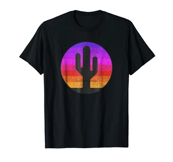 Saguaro Kaktus T-Shirt, Shirt Mužov A Žien-pánske T-Shirt-Black - Kaktus západ Slnka
