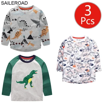 SAILEROAD 3ks Veľkoobchod Dinosaur Chlapci Dlhý Rukáv t-shirts Jeseň Bavlna Deti, t košele Bavlna Dieťa, Batoľa Oblečenie