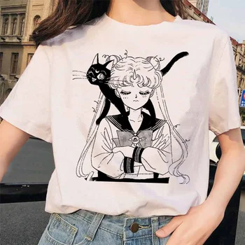 Sailor Moon 90. rokov vtipné Tričko Harajuku oblečenie Tričko Estetické mačka Anime Ženy Roztomilý Žena T-shirt Kawaii Tees Módne Ullzang