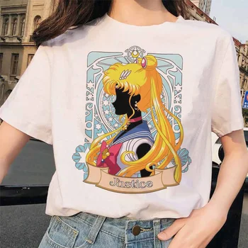 Sailor Moon 90. rokov vtipné Tričko Harajuku oblečenie Tričko Estetické mačka Anime Ženy Roztomilý Žena T-shirt Kawaii Tees Módne Ullzang
