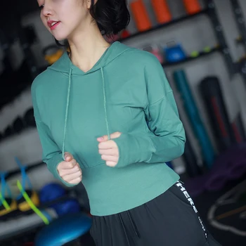SALSPOR Šport Topy Ženy Šnúrkou Mikina s Kapucňou jednofarebné Bavlnené Fitness Oblečenie na Jeseň Vonkajšie Beh Activewear