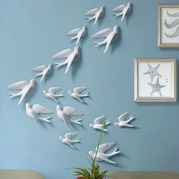 Samolepky na stenu lastovička domova obývacia izba, spálňa 3d samolepky na stenu dekorácie, ozdoby živice vták figúrka socha na stenu