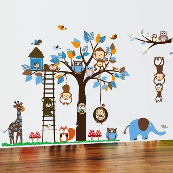 Samolepky na stenu Pre dieťa Cartoon Sova opice strom veverička stenu, dekorácie, tapety, nálepky, detská spálňa deti miestnosti nálepka na stenu