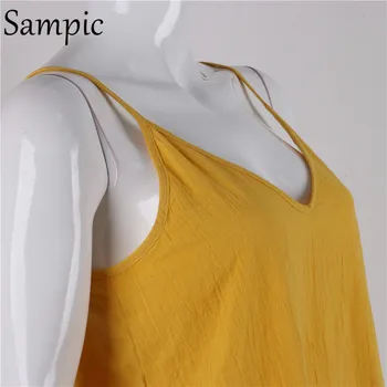 Sampic Backless Sundress Ženy Mini Šaty Prehrabať Špagety Popruh Bežné Biele Prádlo Šaty Bez Rukávov Pláži Letné Šaty 2019