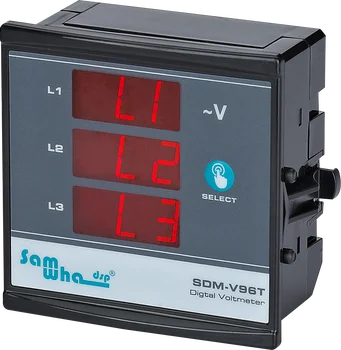 Samwha-Dsp SDM-V96T Digitálny trojfázový Voltmeter Ukazuje Sled fáz, Štíhly, Kompaktný, LED Panel Meter