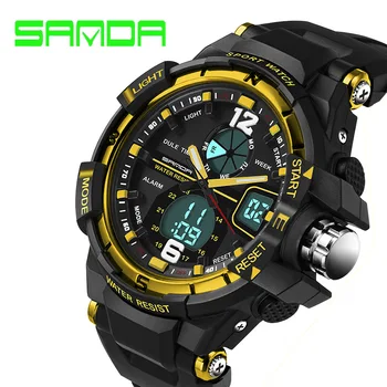 SANDA top značky luxusné športové hodinky módne vojenské sledovať mužov Hodiny Muž vodotesný LED digitálne hodinky Relogio Masculino
