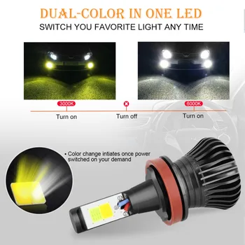 S&D 2ks H11 LED Hmlové Svetlá, DRL Svetlá pre Denné svietenie Drving Žiarovky Auto Svetlá Dual Color 3000k 6000k Auto Žiarovka 12V Biela Žltá