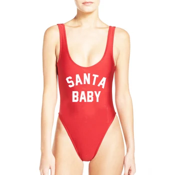 SANTA BABY Plavky Ženy jednodielne Plavky 2020 mujer High Cut Kríž Späť Plaviek Plávať Oblek Vianočné Červenú Kombinézu badpak