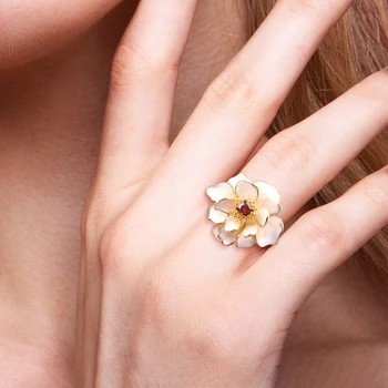 SANTUZZA 925 Sterling Silver Krúžky Pre Ženy Očarujúce Biele Lotosový Kvet Granát Zirconia Trendy Jemné Šperky vyrábané Ručne Smalt