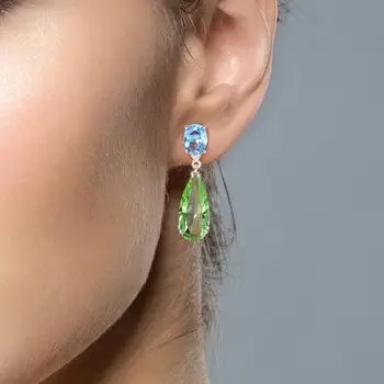 SANTUZZA Strieborné Náušnice Pre Ženy, Skutočné 925 Sterling Silver Trblietavé Zelené Modré Crystal Drop Náušnice, Módne Jemné Šperky