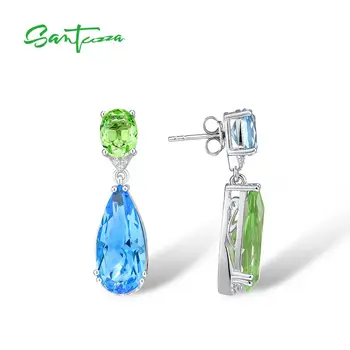 SANTUZZA Strieborné Náušnice Pre Ženy, Skutočné 925 Sterling Silver Trblietavé Zelené Modré Crystal Drop Náušnice, Módne Jemné Šperky