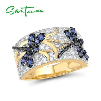 SANTUZZA Strieborné Prstene Pre Ženy Šumivé Modrou Spinels Bielymi Zirkónmi Originálne 925 Sterling Silver Ring Jemné Šperky