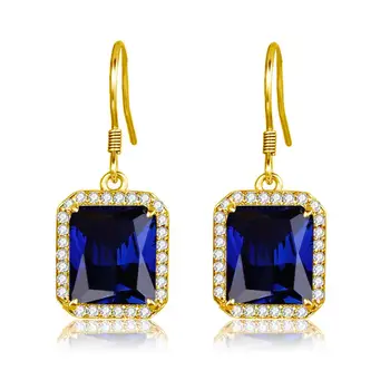 Sapphire Drop Náušnice Pre Ženy Klasické Zlaté Náušnice 18k Námestie Drahokam S Diamond Strieborné Šperky, Svadobné Birthstone Darček