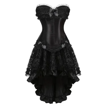 Sapubonva paródia korzetu a sukne nastaviť čipky korzet, šaty Gotické šaty korzety a bustiers strán plus veľkosť vintage sexy čierne