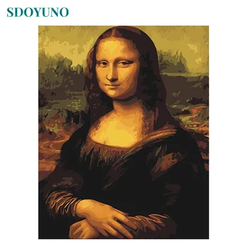SDOYUNO 60x75cm DIY Olej Maľovanie Podľa Čísel Úsmev Mona Lisa Obrázok Podľa Čísla Na Plátne Frameless Obrázok Domova