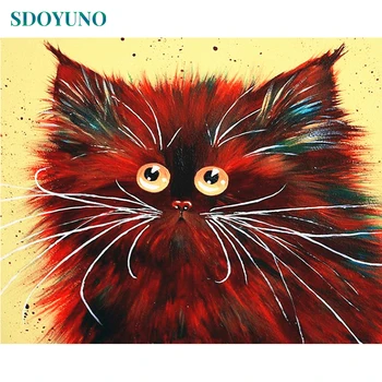 SDOYUNO Rám Red Cat DIY Maľovanie Podľa Čísel Zvieratá Moderné Nástenné Umelecké Plátno na Maľovanie Akryl Ručne Maľované Pre Domáce Dekoroch