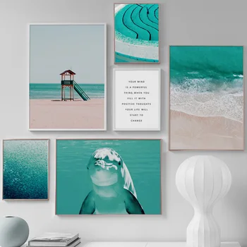 Sea Dolphin Beach Ryby Citácie Wall Art Plátno Na Maľovanie Nordic Plagáty A Potlačou Obrazov Na Stenu Pre Obývacia Izba Umenie Výtlačkov Dekor