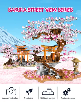 Sembo 601075 Mesto, Výhľad na Ulicu Série Nápad Sakura Kút Inari Svätyne stavebným Románsky Cherry Blossom Tehla Hračka pre Deti,