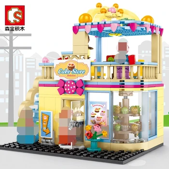 SEMBO Bloky Ulici Mini Shop TORTU OBCHOD Tehly pre Deti Hračka Super Trh Deti Bábika brinquedos Dievčatá Chlapec Dary