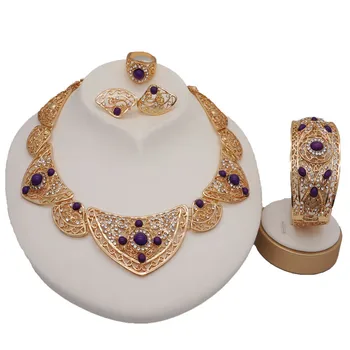 Sexemara Afriky Luxusné Korunu kvetu Šperky Sady Dubaj Svadobné fialová Vyhlásenie Náhrdelníky Náušnice, Sety pre Ženy Náramok