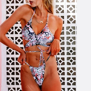 Sexy 2020 S Uväzovaním Za Leopard Bikiny Žien Plavky Ženské Plavky Brazílske Bikini Set Zábal Okolo Obväz Bather Plavky Plávať