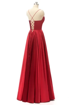 Sexy Dlho-Line Satin tvaru Večerné Šaty s Vreckami Špagety Dĺžka Podlahy Criss Cross Formálne Prom Party Šaty pre Ženy