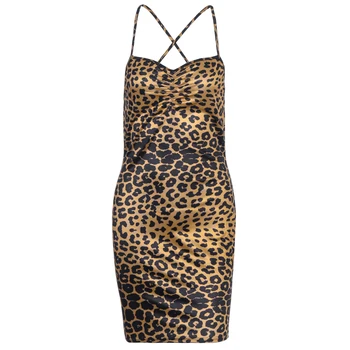 Sexy dámske bez Rukávov Leopard tlač s uväzovaním za krk Cami Bodycon Šaty Večerné Party Club Krátke Mini Šaty