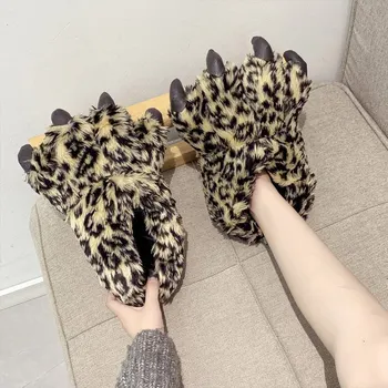 Sexy krytý zvierat papuče pre dámy zábavné kožušiny listov dámske zimné topánky, ženy spálňa papuče 2020 móda
