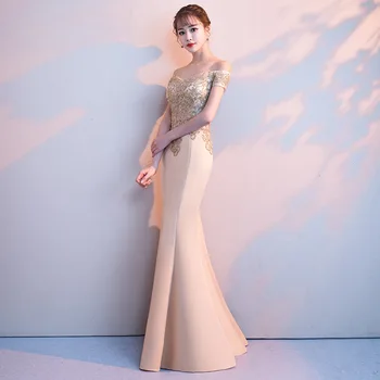 Sexy Mimo Rameno Šaty Appliques Čínsky štýl, večerné šaty Lepšiu Fishtail Cheongsam Plnej Dĺžke Šaty Veľkosť XS-3XL