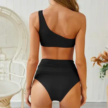 Sexy Pevné Bikini Set Ženy, Jedného Pleca Plavky 2020 Lete Ženské Plavky Ženy Vysoký Pás Dva kusy plavky biquini