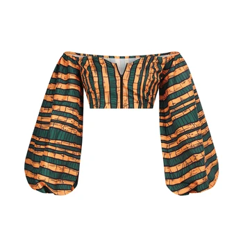 Sexy Ramenný Mimo Topy 2020 Novinky Módne Dámy Dashiki Tlač tvaru Svietidla Rukáv Zips Košele Afriky Šaty pre Ženy