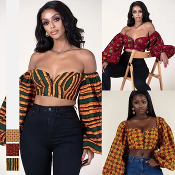 Sexy Ramenný Mimo Topy 2020 Novinky Módne Dámy Dashiki Tlač tvaru Svietidla Rukáv Zips Košele Afriky Šaty pre Ženy