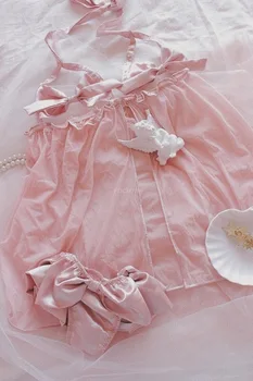 Sexy Spodnú Bielizeň Babydoll Luk Openwork Čipky Sleepwear Pohľadu Nightdress Vyhovovali Peach Pink Girl Nočná Košeľa Nightgowns Ženy