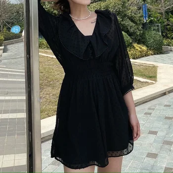 Sexy V Krku Prehrabať Mini Party Šaty BlackWomen Dlhý Rukáv Šifón Šaty 2020 Jar Elegantné Dámske Oblečenie