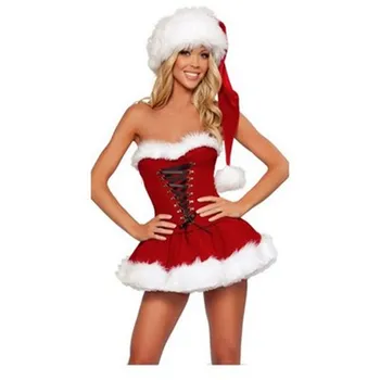 Sexy Vianočný Kostým Hrubé Velvet Santa Cosplay Vyhovovali Erotické Baby Doll Slúžka Jednotné Vianočné Party Šaty, Oblečenie Pre Ženy