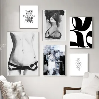Sexy žena, Abstraktné Línie Kvet Citácie Nordic Plagáty A Tlačí na Steny Umelecké Plátno na Maľovanie obrazov na Stenu Pre Obývacia Izba Dekor